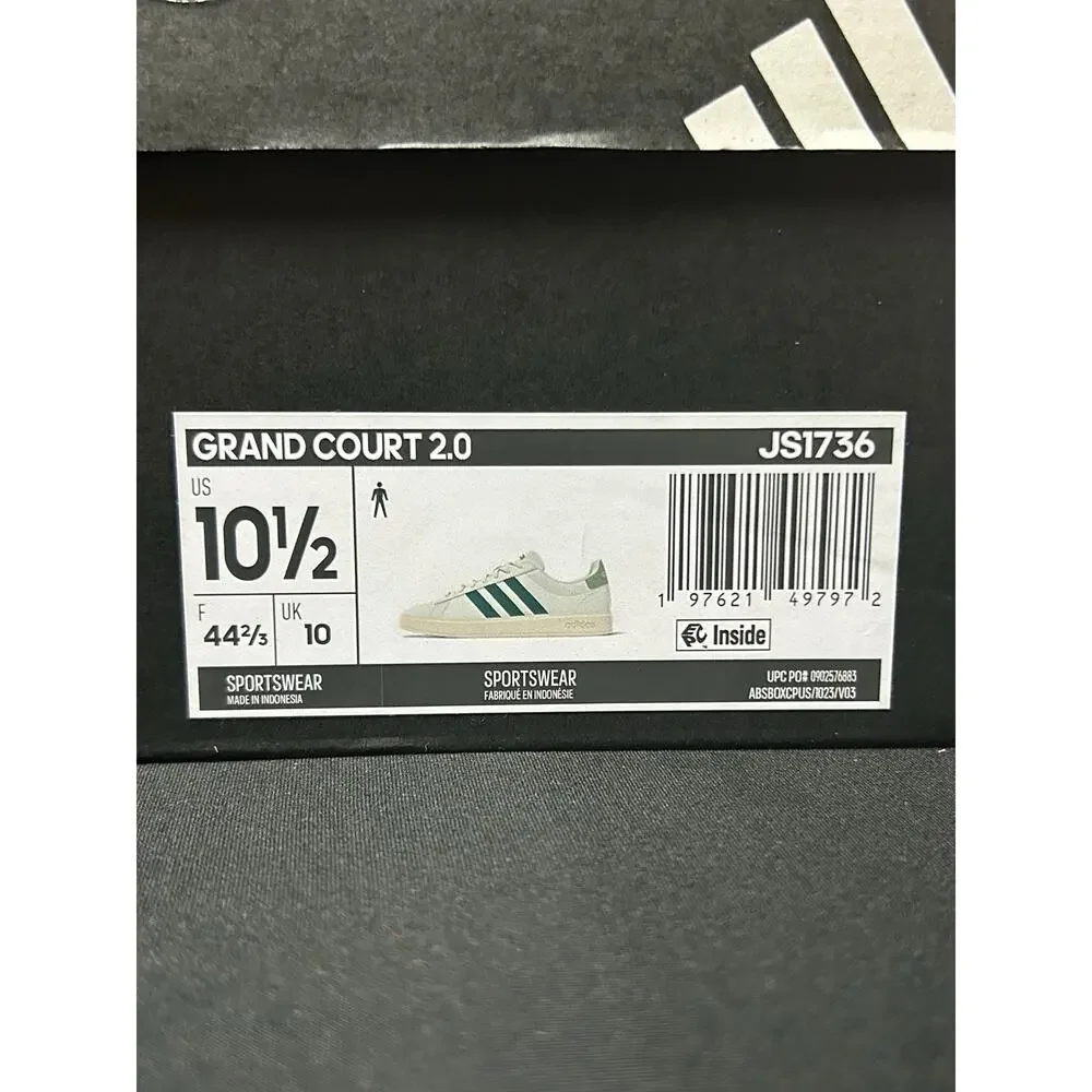 adidas Grand Court 2.0 Off White Green / $70 Retail! / Size 10.5 / Brand New!!